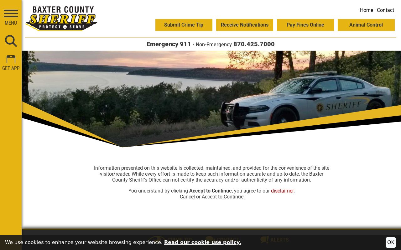 Baxter County arrest history warrant disclaimer