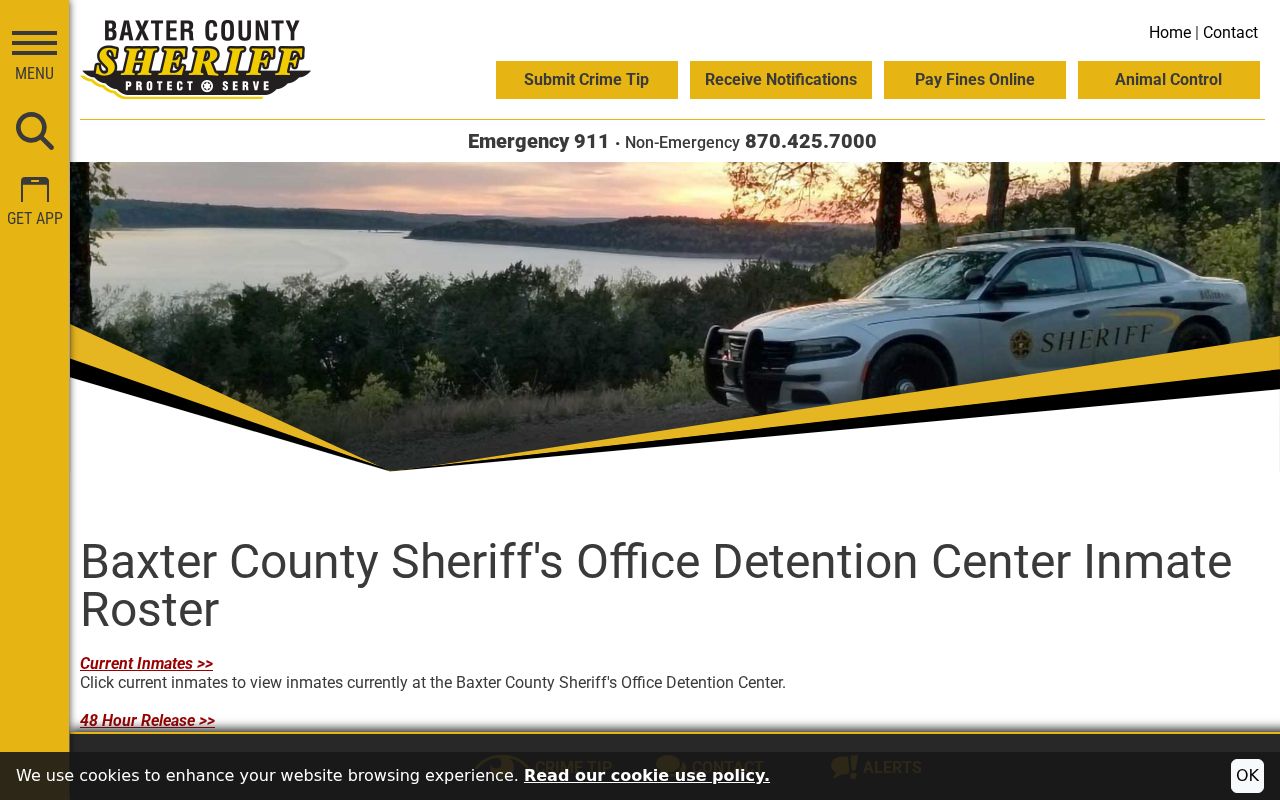 Baxter County arrest history inmate roster disclaimer