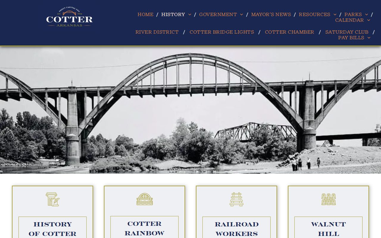 Cotter history page with White River and Big Spring Park context