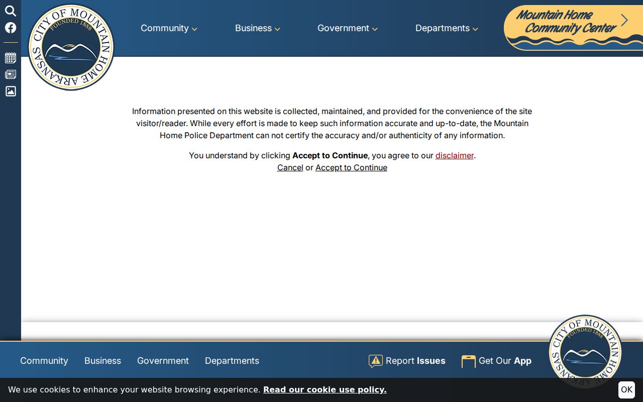 Mountain Home active warrants disclaimer for city criminal history searches