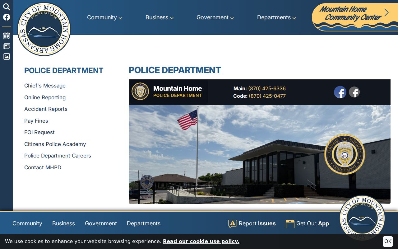 Mountain Home Police Department official page for city criminal history records