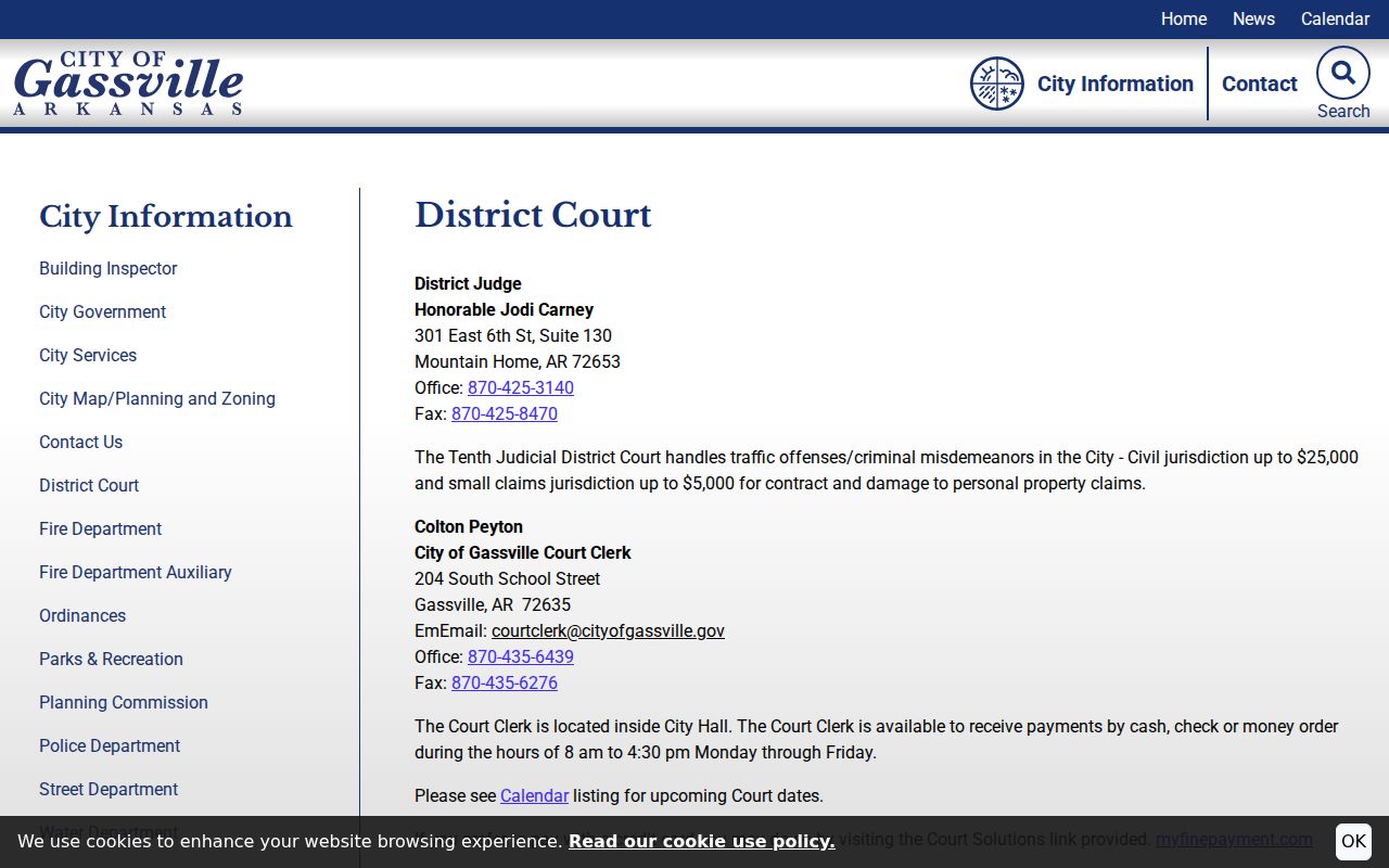 Gassville District Court for Baxter County criminal history records