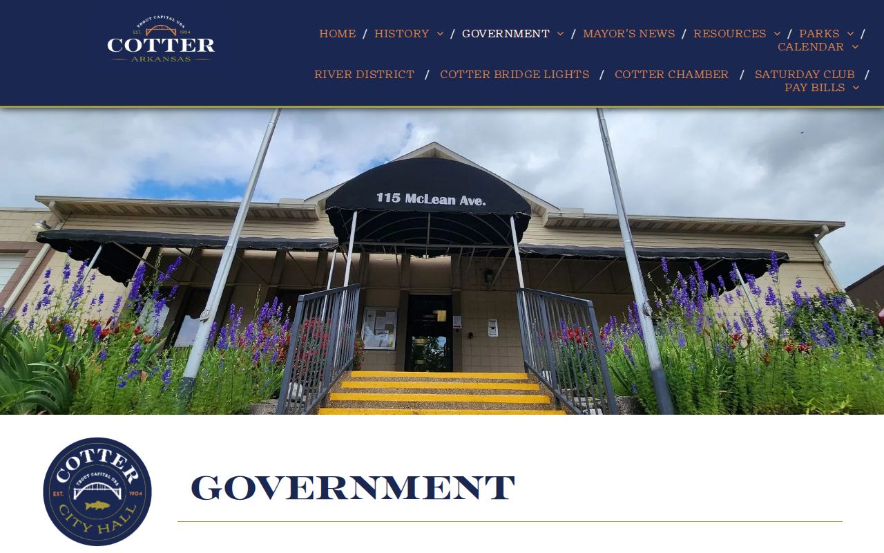 Cotter government page showing police and City Hall information