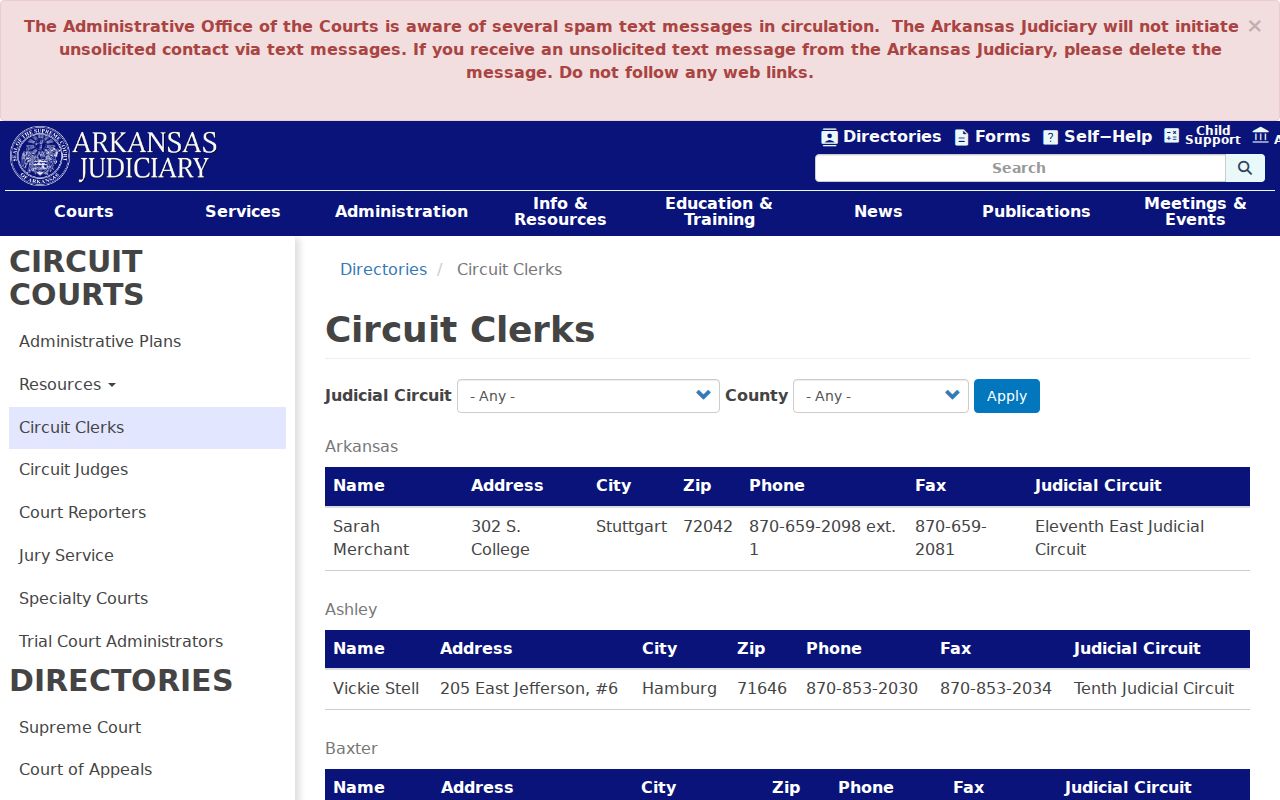 Baxter County criminal court cases circuit clerk directory