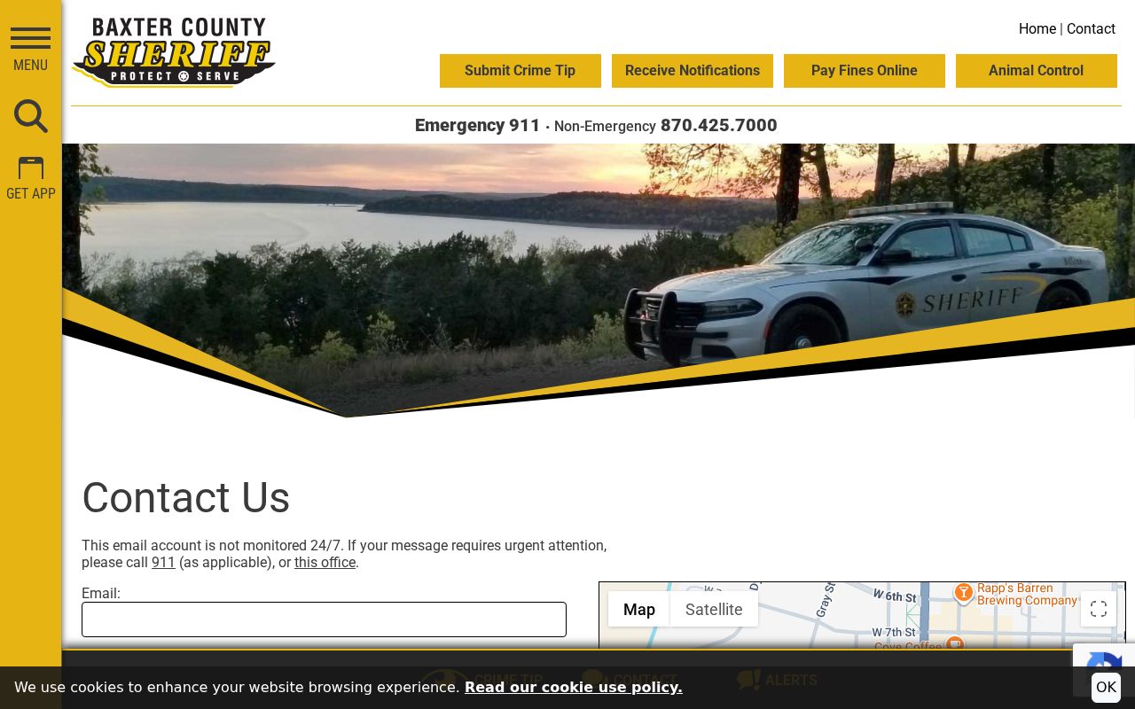 Baxter County criminal history sheriff contact page
