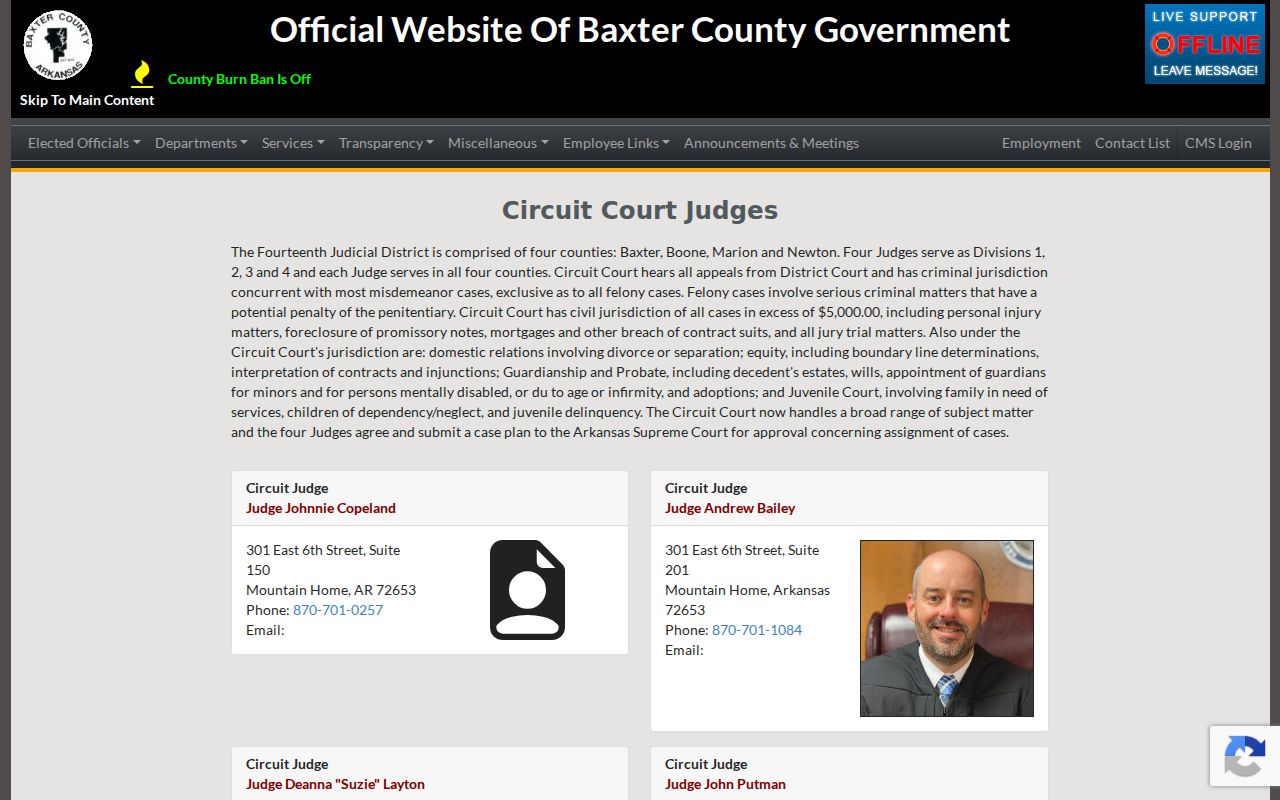 Baxter County criminal history circuit judges page