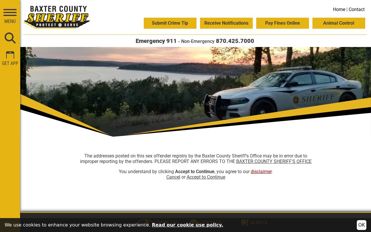 Baxter County sex offender check sheriff disclaimer